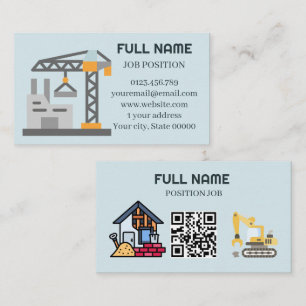 Carte De Visite Entrepreneur de construction moderne Code QR bleu
