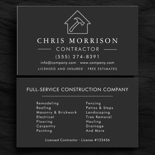 Carte De Visite Entrepreneur de construction noir argenté professi (Créateur téléchargé)