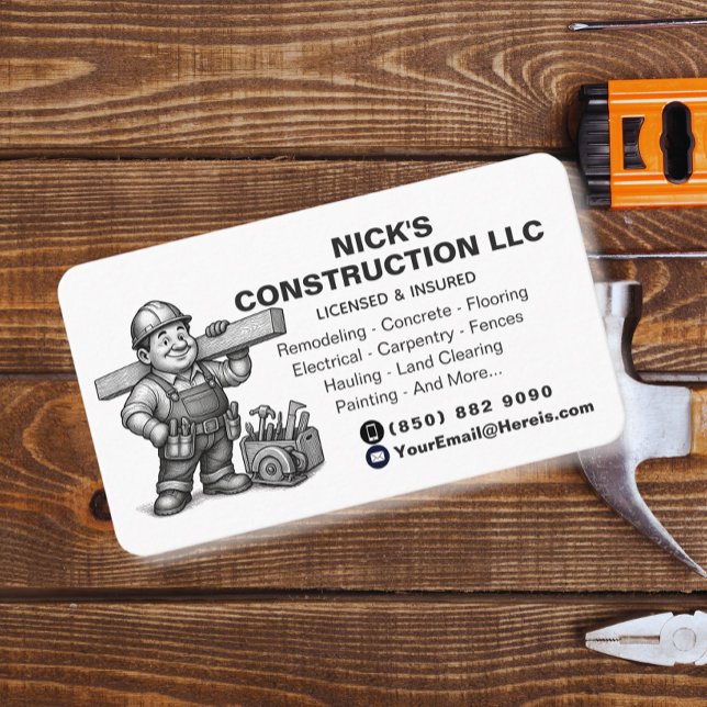 Carte De Visite Entrepreneur de construction Noir Blanc Bâtisseur  (Créateur téléchargé)