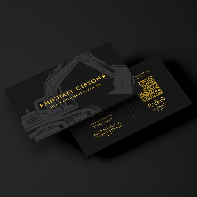 Carte De Visite Entrepreneur de construction Opérateur Noir Jaune (Construction Contractor Operator Black Yellow Business Card
)