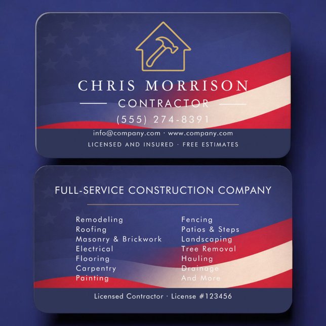 Carte De Visite Entrepreneur de construction patriotique  (Créateur téléchargé)