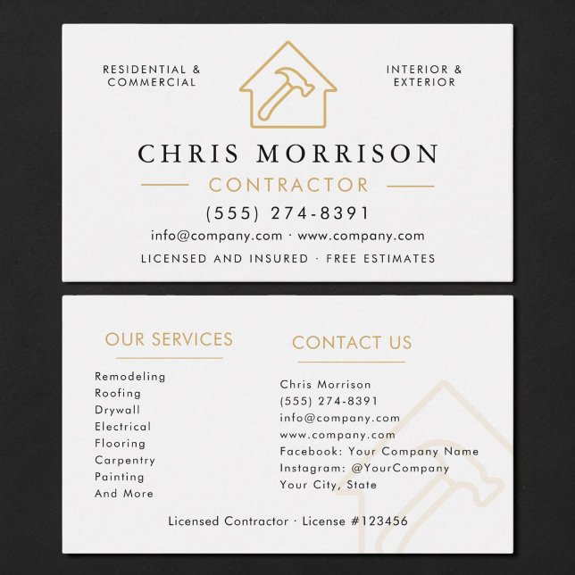 Carte De Visite Entrepreneur de construction professionnel (Créateur téléchargé)