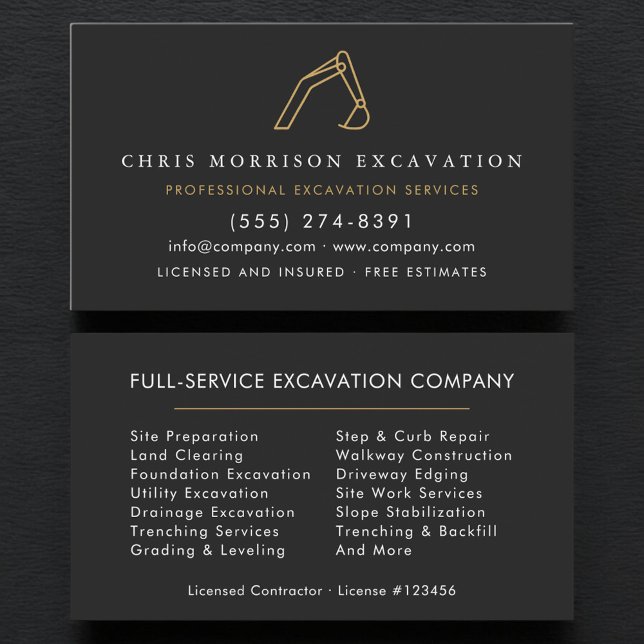 Carte De Visite Entrepreneur de construction Services d'excavation (Créateur téléchargé)