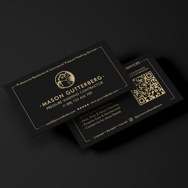 Carte De Visite Entrepreneur de lavage sous pression moderne Noir (Modern Pressure Washing Contractor Black Business Card
)