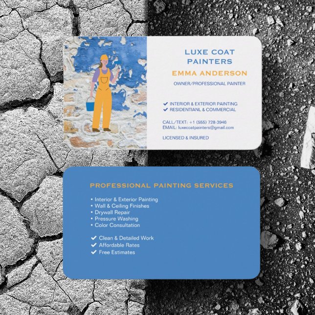 Carte De Visite Entrepreneur de peinture de maison Service de revê (Personalize with your business card details)
