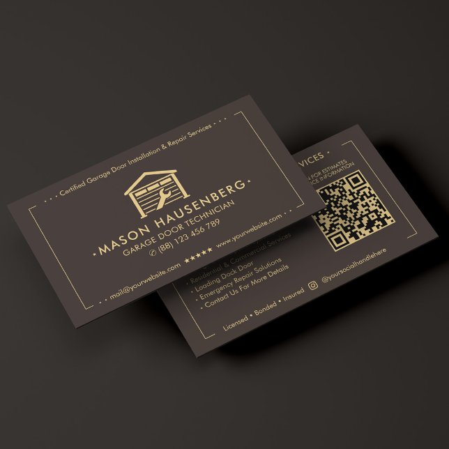 Carte De Visite Entrepreneur de porte de garage moderne Espresso (Modern Garage Door Contractor Espresso Business Card
)
