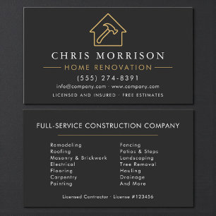 Carte De Visite Entrepreneur de rénovation de maison Constructeur 