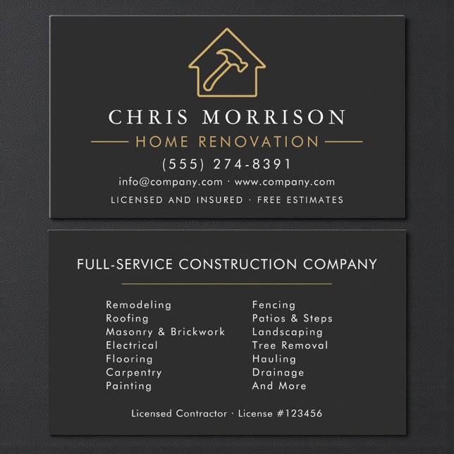 Carte De Visite Entrepreneur de rénovation de maison Constructeur  (Créateur téléchargé)