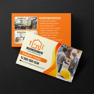 Carte De Visite Entrepreneur de rénovation de maison jaune orange