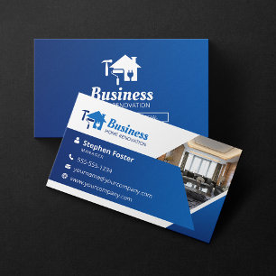 Carte De Visite Entrepreneur de rénovation de maison moderne bleu