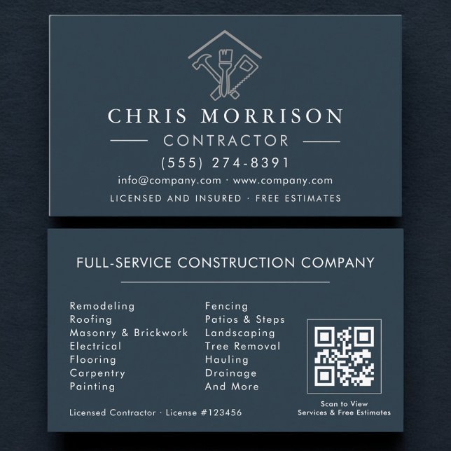 Carte De Visite Entrepreneur de Réparations à Domicile Code QR Ble (Créateur téléchargé)