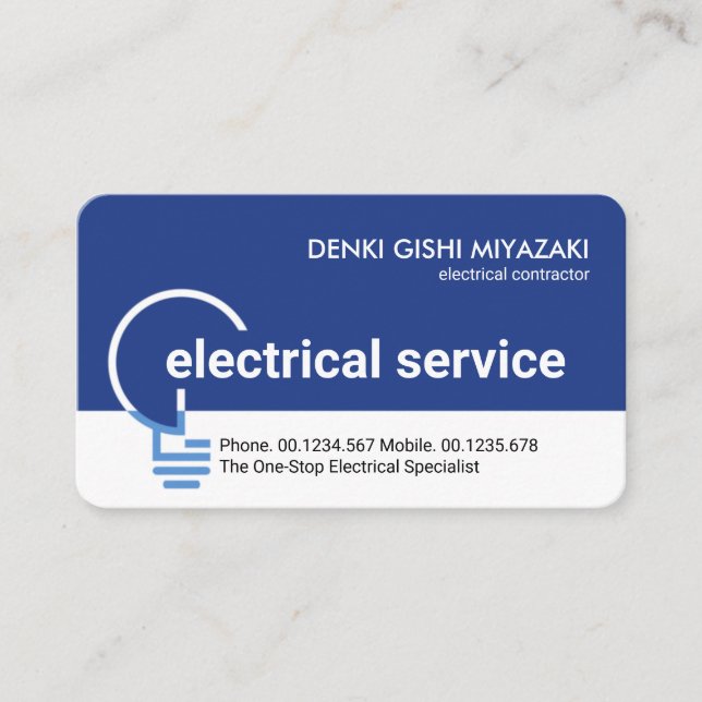 Carte De Visite Entrepreneur de service électrique bleu blanc (Devant)