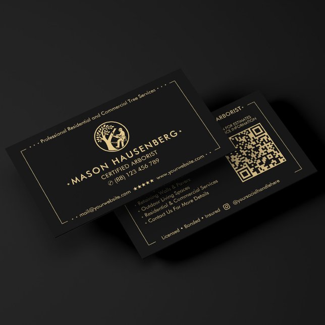 Carte De Visite Entrepreneur de services d'arboriculture Arboriste (Certified Arborist Tree Service Contractor Black Business Card
)