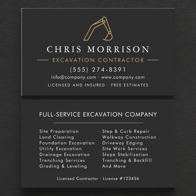 Carte De Visite Entrepreneur de services d'excavation professionne (Créateur téléchargé)