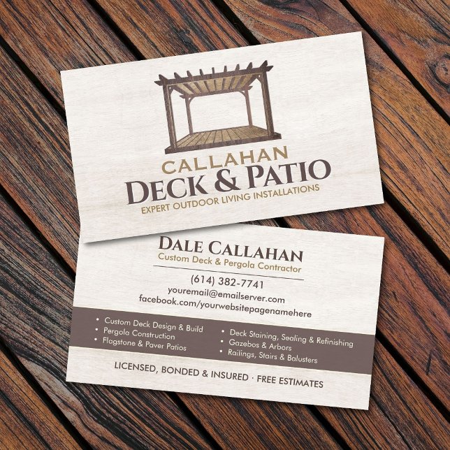 Carte De Visite Entrepreneur de terrasse & deck en bois rustique (Créateur téléchargé)