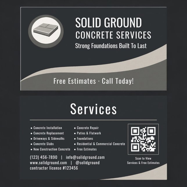 Carte De Visite Entrepreneur en béton QR Code Professionnel (Créateur téléchargé)