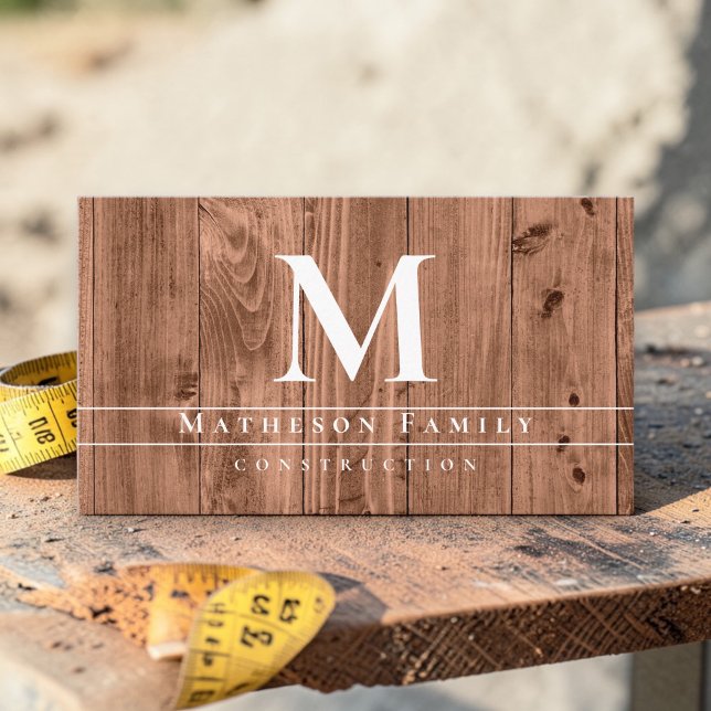 Carte De Visite Entrepreneur en construction de bois Monogram (Custom elegant wood monogram construction business card template. )