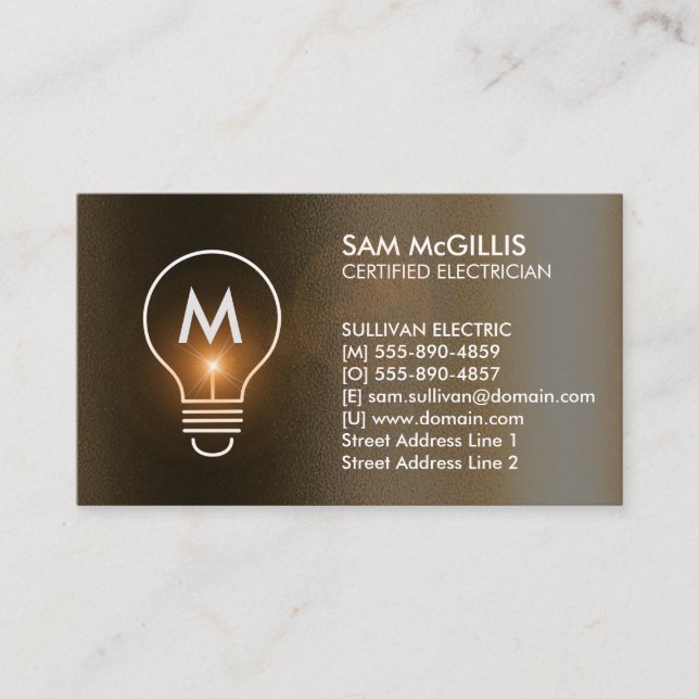 Carte De Visite Entrepreneur en électricité Monogramme (Devant)