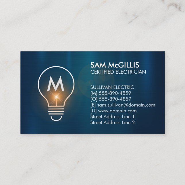 Carte De Visite Entrepreneur en électricité Monogramme (Devant)