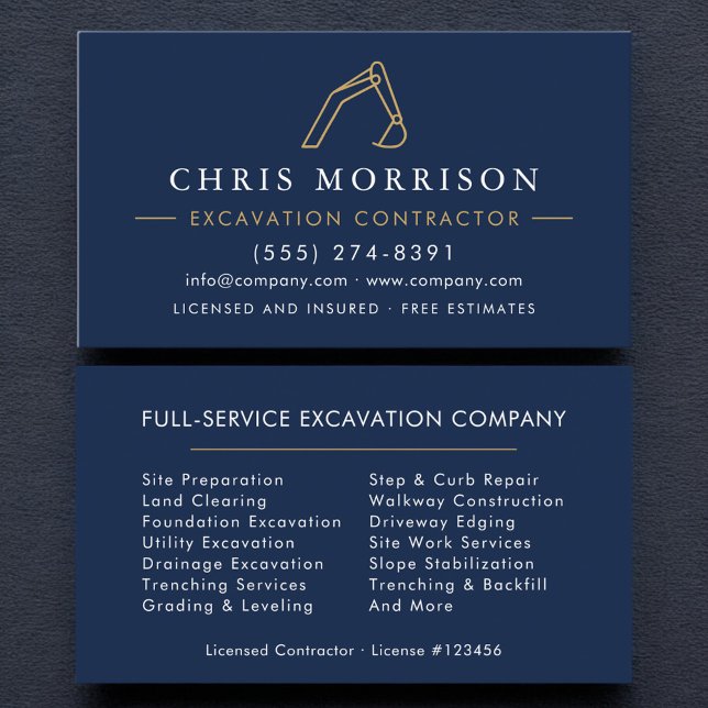 Carte De Visite Entrepreneur en excavation de construction  (Créateur téléchargé)