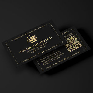 Carte De Visite Entrepreneur en maçonnerie moderne en béton Noir 