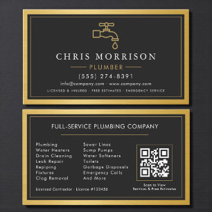 Carte De Visite Entrepreneur en plomberie Code QR métallique moder