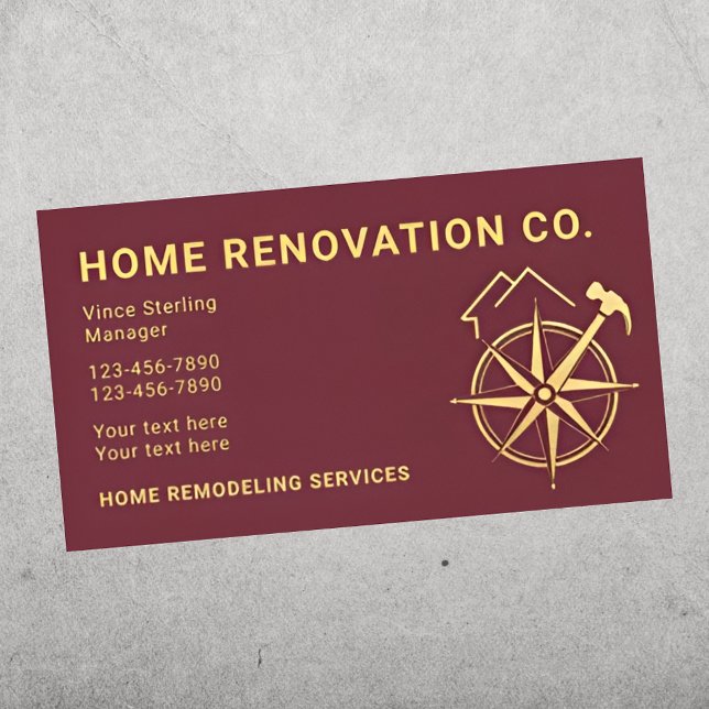 Carte De Visite Entrepreneur en Rénovation de Maison Compas Doré É (Créateur téléchargé)