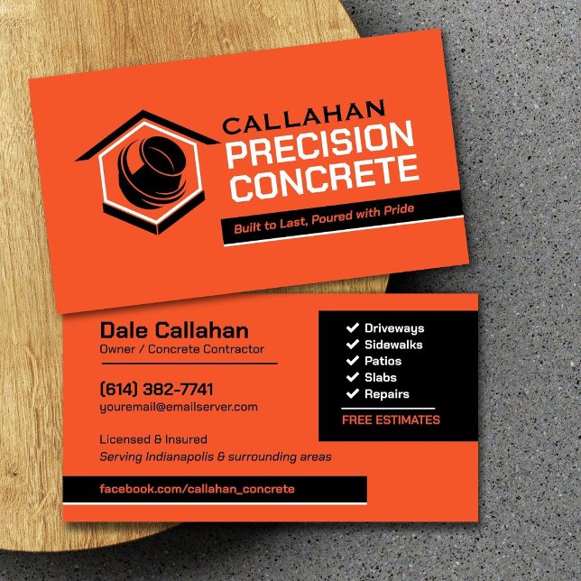 Carte De Visite Entrepreneur en services de béton  (Créateur téléchargé)