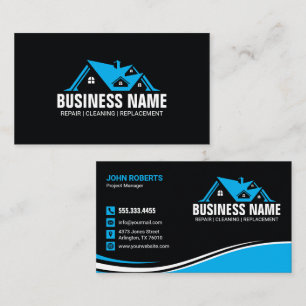 Carte De Visite Entrepreneur en Toiture de Maison Bleue Minimalist