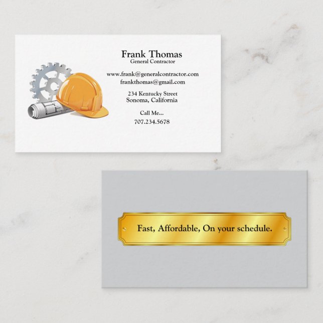Carte De Visite Entrepreneur général Casquette et outils principau (Devant / Derrière)