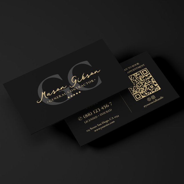 Carte De Visite Entrepreneur général moderne élégant écriture noir (Elegant Modern General Contractor Black Script Business Card
)