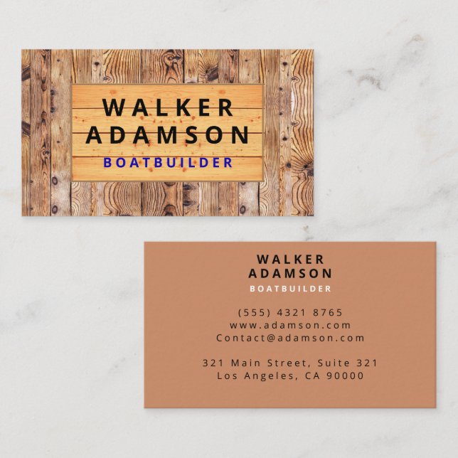 Carte De Visite Entrepreneur Professionnel - Aspect bois rustique (Devant / Derrière)