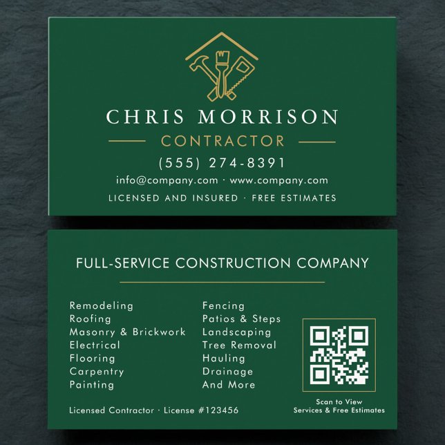 Carte de visite entrepreneur réparations maison QR (Créateur téléchargé)