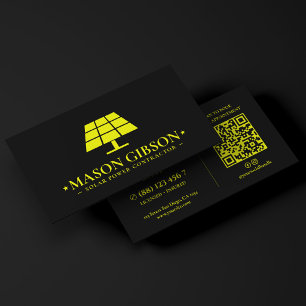Carte De Visite Entrepreneur Solaire Minimal Jaune Citron Noir Log