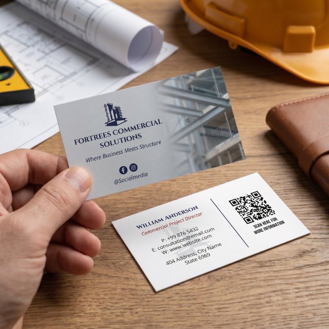 Carte De Visite Entrepreneurs de bâtiments commerciaux | Gris fer (Créateur téléchargé)