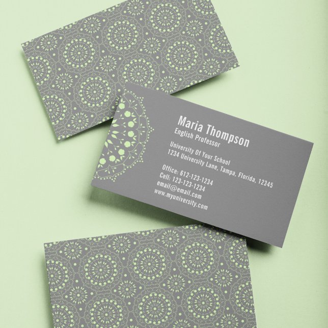 Carte De Visite Entreprise Chic Moderne Vert et Gris (Modern chic business cards with green and grey designs.)