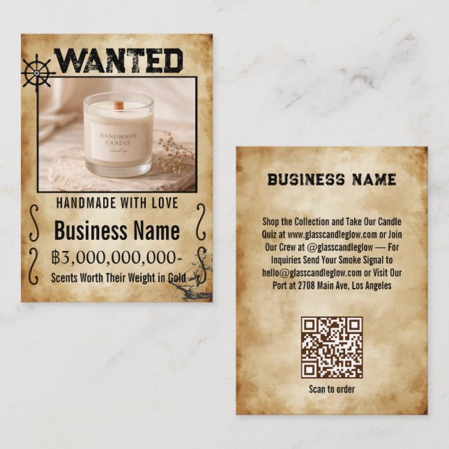 Carte De Visite Entreprise de Bougies Affiche de Pirate Rustique R (Devant / Derrière)