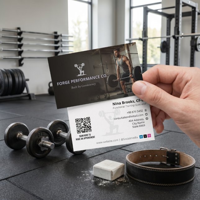 Carte De Visite Entreprise de Coach CrossFit | Brun Profond Rustiq (Créateur téléchargé)
