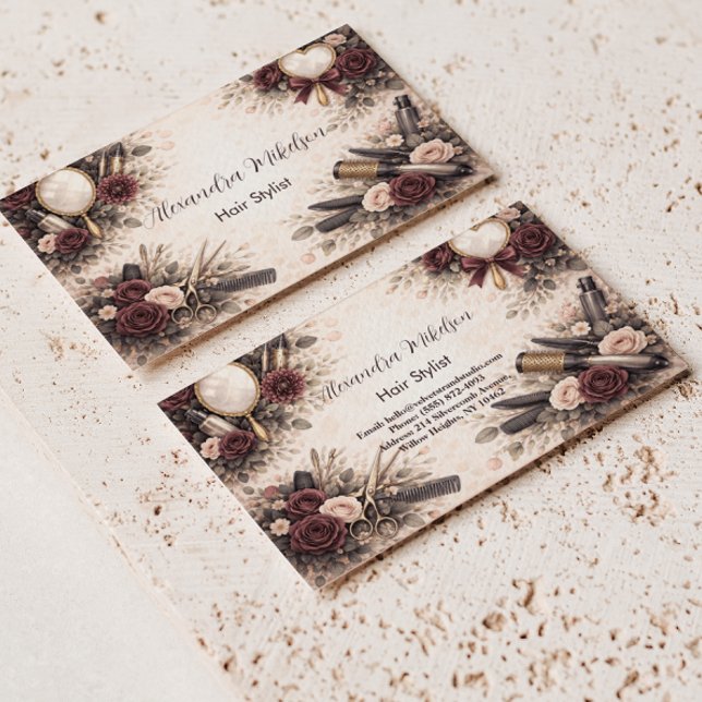 Carte De Visite Entreprise de coiffure florale élégante (Créateur téléchargé)