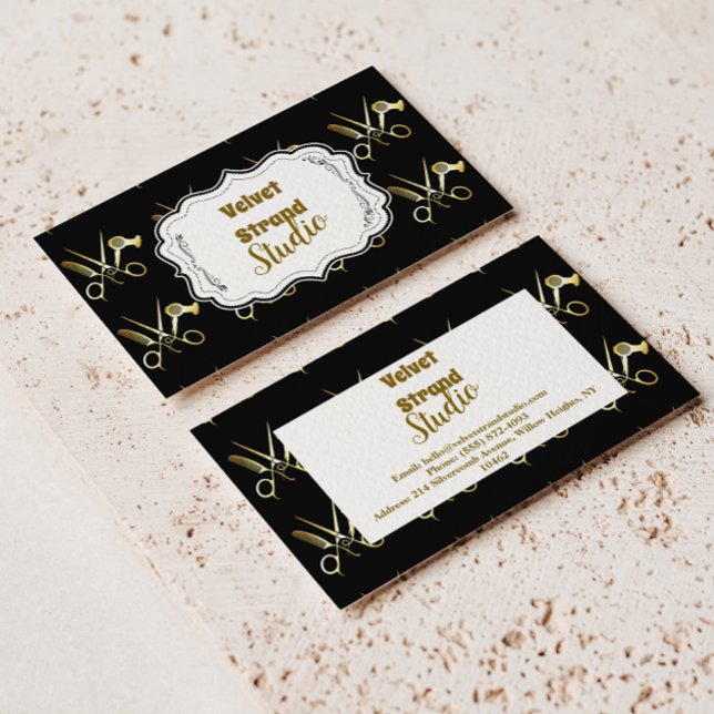 Carte De Visite Entreprise de coiffure Glam Black Gold (Créateur téléchargé)