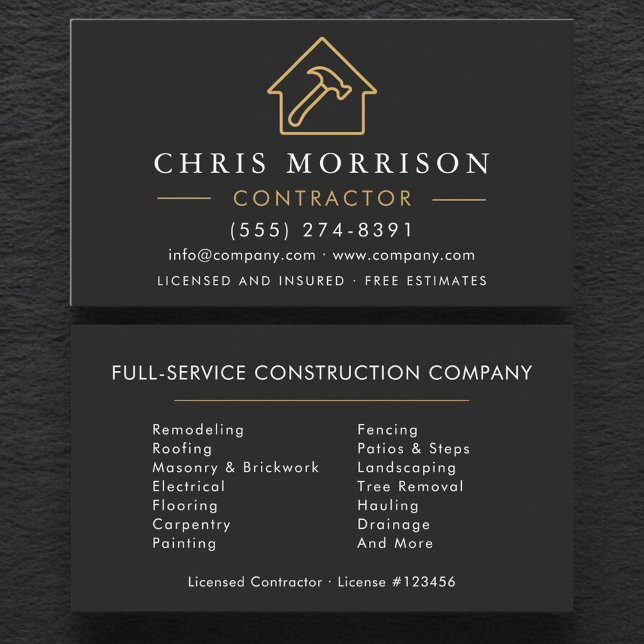 Carte De Visite Entreprise de construction Black Gold (Créateur téléchargé)