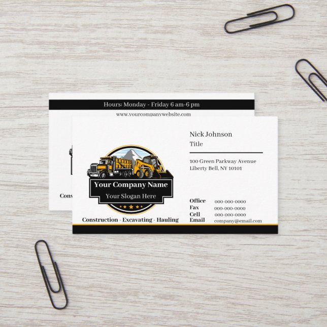 Carte De Visite Entreprise de Construction de Matériel Lourd Profe (Devant/Arrière en situation)