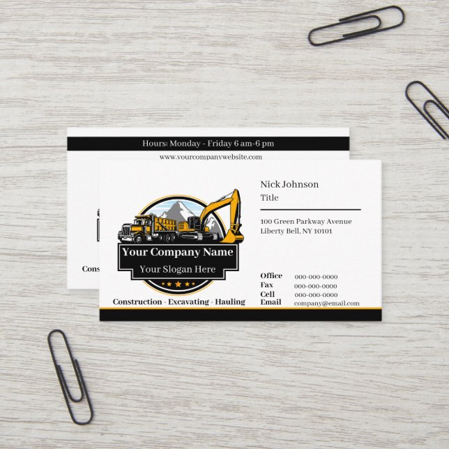 Carte De Visite Entreprise de Construction de Matériel Lourd Profe (Devant/Arrière en situation)
