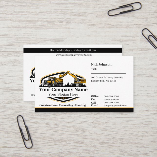 Carte De Visite Entreprise de Construction de Matériel Lourd Profe (Devant/Arrière en situation)