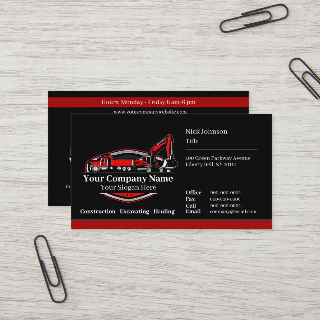 Carte De Visite Entreprise de Construction de Matériel Lourd Profe (Devant/Arrière en situation)
