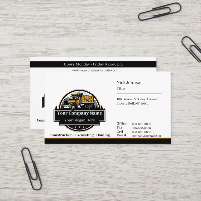 Carte De Visite Entreprise de Construction de Matériel Lourd Profe (Devant/Arrière en situation)