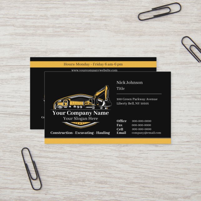 Carte De Visite Entreprise de Construction de Matériel Lourd Profe (Devant/Arrière en situation)