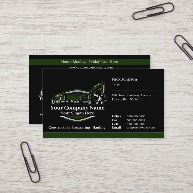 Carte De Visite Entreprise de Construction de Matériel Lourd Profe (Devant/Arrière en situation)