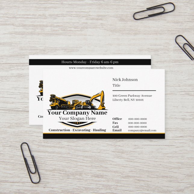Carte De Visite Entreprise de Construction de Matériel Lourd Profe (Devant/Arrière en situation)