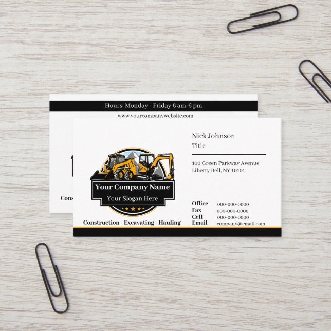 Carte De Visite Entreprise de Construction de Matériel Lourd Profe (Devant/Arrière en situation)